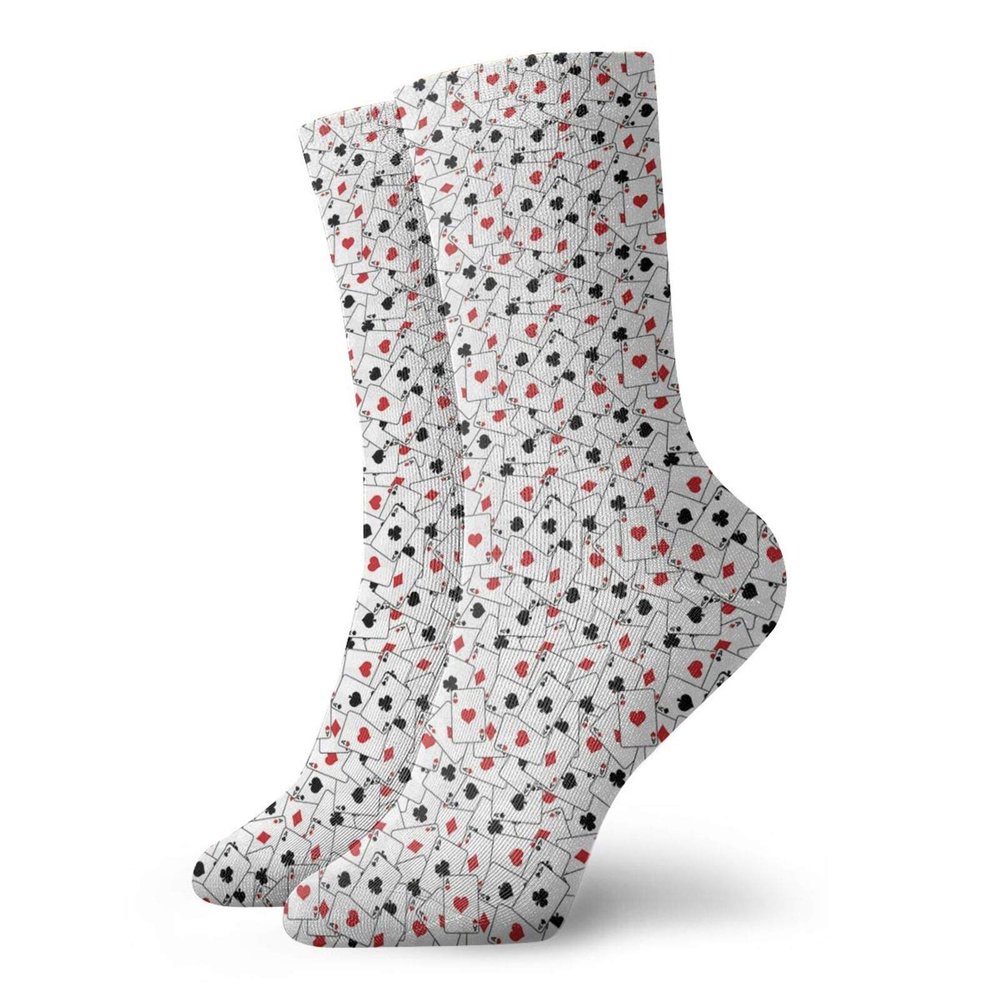 Poker Funny Compression Socks Women and Men,Scattered Aces Of Spades And Hearts Winning Hand Design Graphic Illustration,Best for Circulation,Running,Athletic,Nurse,Travel,Red Black White -12 inch