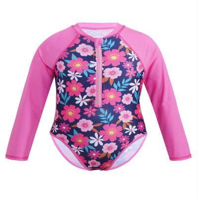 Kaerm Kids Girls Long Sleeve UPF 50+ Monokini Swimsuit Sun Protection One Piece Swimwear Bathing Suit Rose Red 6 Years