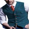 Men's Slim Fit Herringbone Tweed Suits Vest Premium Wool Blend Waistcoat(Dark Green,Large) view 2