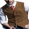 Men's Slim Fit Herringbone Tweed Suits Vest Premium Wool Blend Waistcoat(Dark Green,Large) view 3