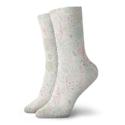 Floral Funny Compression Socks Women and Men,Vintage Soft Floral With Dotted Background Nature Inspiration Image,Best for Circulation,Running,Athletic,Nurse,Travel,Pale Green Mint Green Coral -12 inch