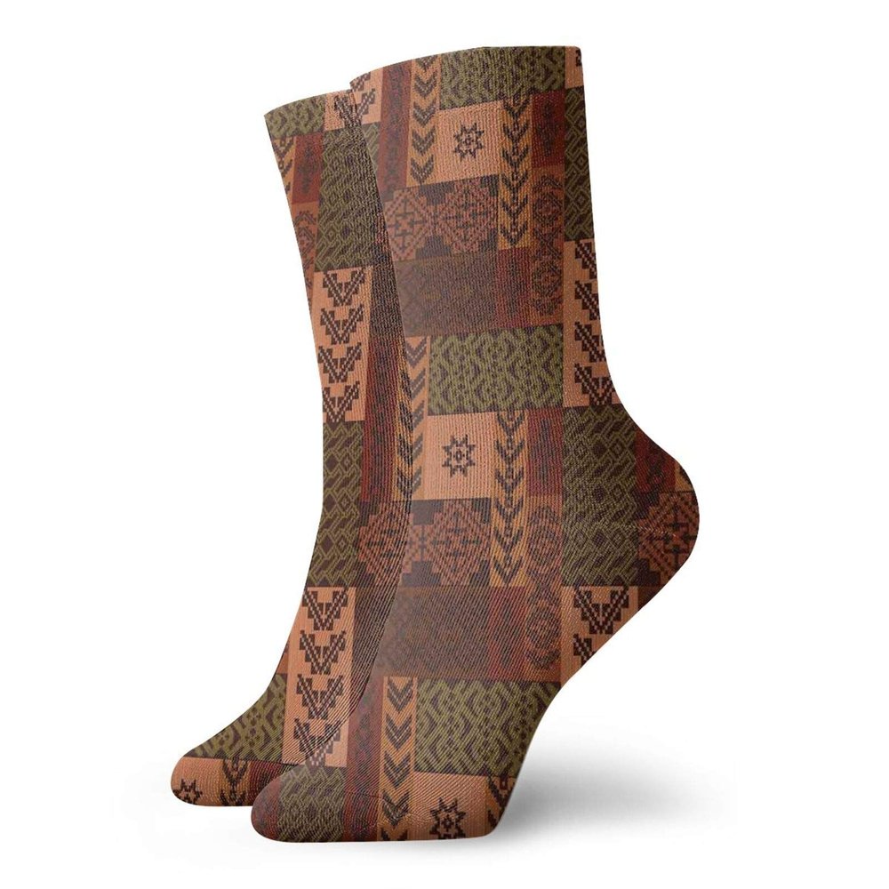 Native American Fashion Compression Socks,Ethnic Style Geometric Folk Design,Performance Polyester Cushioned Athletic Crew Socks for Running,Athletic,Multicolor -12 inch