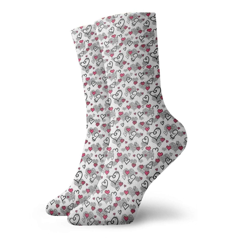 Doodle Funny Compression Socks Women and Men,Romantic Sketch Style Hearts Lovers Valentines Birthday Childish Pattern,Best for Circulation,Running,Athletic,Nurse,Travel,Grey White Hot Pink -12 inch