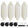 Sailortenx Boat Fenders 4 Pack 4.5x16'' Inflatable Ribbed Marine Boat Fender Lines 6.5' Needles Pump for Boat Bumpers Fender for Docking Fenders White view 1