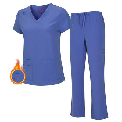 M&M SCRUBS Women's Stretch Scrub Set - Cool V-Neck Top & Cargo Pant, Breathable Moisture Wicking Medical Uniform (Ceil Blue, Medium)
