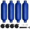 Sailortenx Boat Fenders 4 Pack 4.5x16'' Inflatable Ribbed Marine Boat Fender Lines 6.5' Needles Pump for Boat Bumpers Fender for Docking Fenders Blue view 1