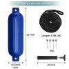 Sailortenx Boat Fenders 4 Pack 4.5x16'' Inflatable Ribbed Marine Boat Fender Lines 6.5' Needles Pump for Boat Bumpers Fender for Docking Fenders Blue view 2