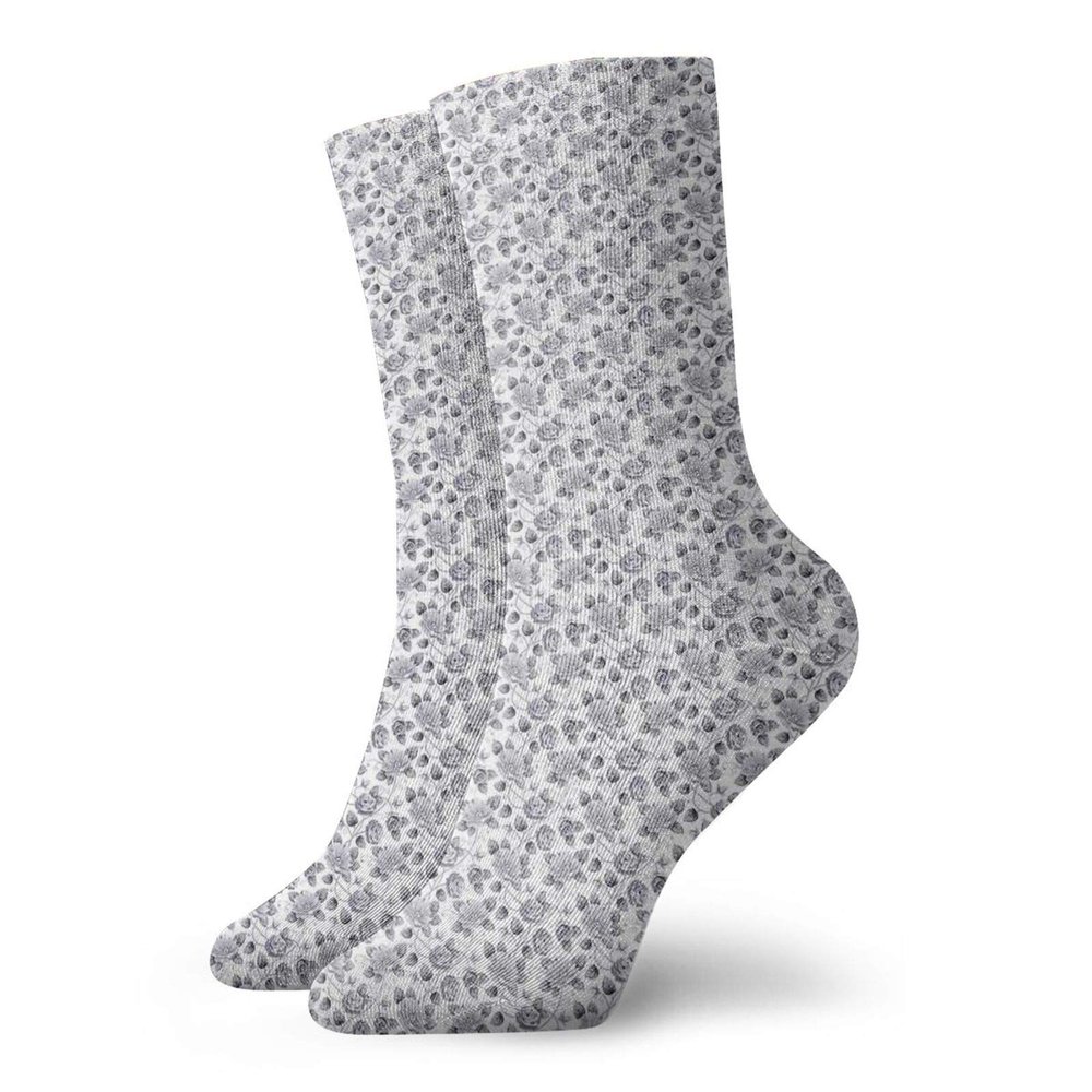 GULTMEE Grey And White Fashion Compression Socks,Romantic Rose Bouquet With Swirls And,Performance Polyester Cushioned Athletic Crew Socks for Running,Athletic,Grey White -12 inch