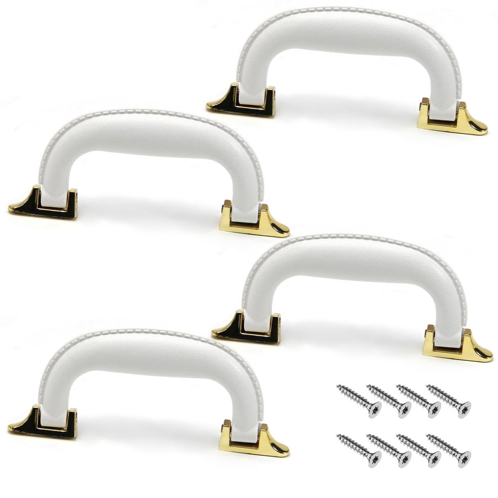 Juvielich Luggage Handle 5.12" x 0.55" ((Hole Centers x Thickness) Plastic Pull Handle Grip Replacement 130mm x 14mm for Luggage Suitcase Box White 4Pcs