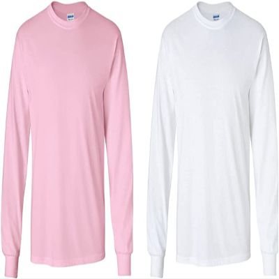 Gildan Men's Heavy Cotton Long Sleeve T-Shirt, Style G5400, 2-Pack Light Pink/White