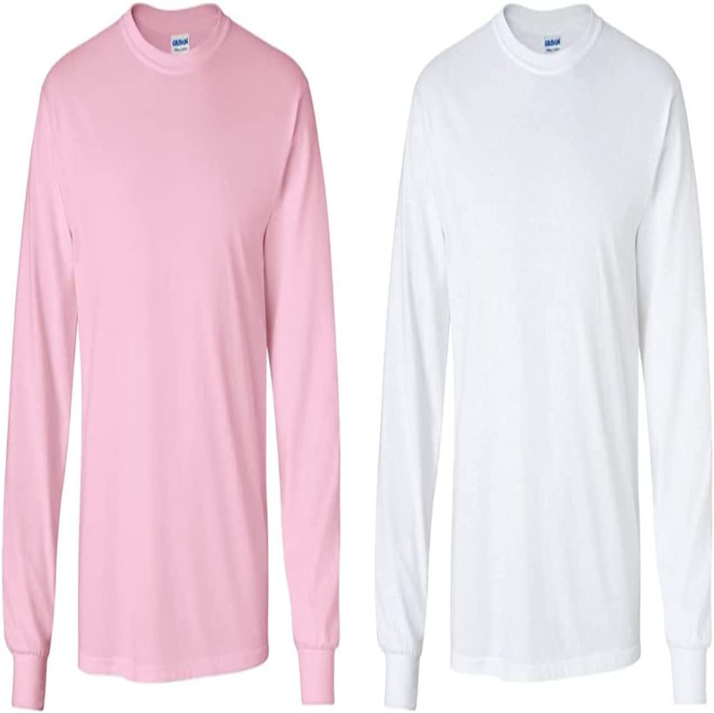Gildan Men's Heavy Cotton Long Sleeve T-Shirt, Style G5400, 2-Pack Light Pink/White