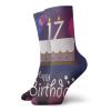 17th Birthday Fashion Compression Socks,Seventeen Party Cake With Abstract Circles Art Print,Performance Polyester Cushioned Athletic Crew Socks for Running,Athletic,Lilac Purple And Pink -12 inch view 1