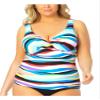 Anne Cole Women's Multi Color Striped Stretch Removable Cups V-Neck Adjustable Twist Front Tankini Swimsuit Top 22W view 1