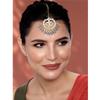 Aheli Faux Kundan Pearl Grey Maang Tikka Bridal Indian Traditional Bollywood Jewelry Set for Women Girls view 2