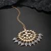 Aheli Faux Kundan Pearl Grey Maang Tikka Bridal Indian Traditional Bollywood Jewelry Set for Women Girls view 3