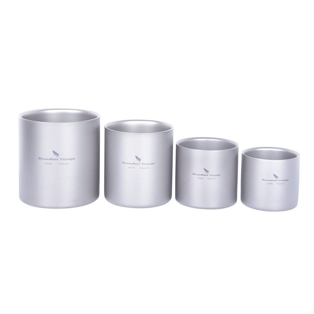 Boundless Voyage Double Walled Titanium Cup Insulated Mug Anti-scalding Outdoor Camping Tableware 120ml 180ml 300ml 450ml (4 PCS)