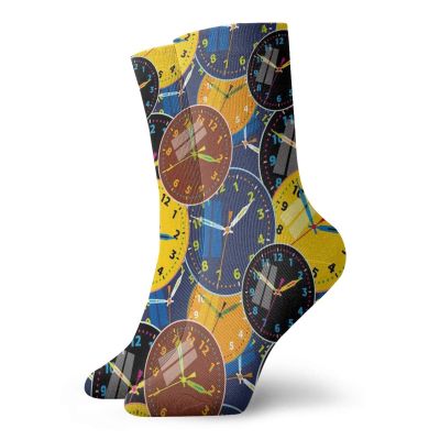 GULTMEE Funny Compression Socks Women and Men,A Pattern With Clock Faces On It Vintage Illustration Decorative Design,Best for Circulation,Running,Athletic,Nurse,Travel, -12 inch