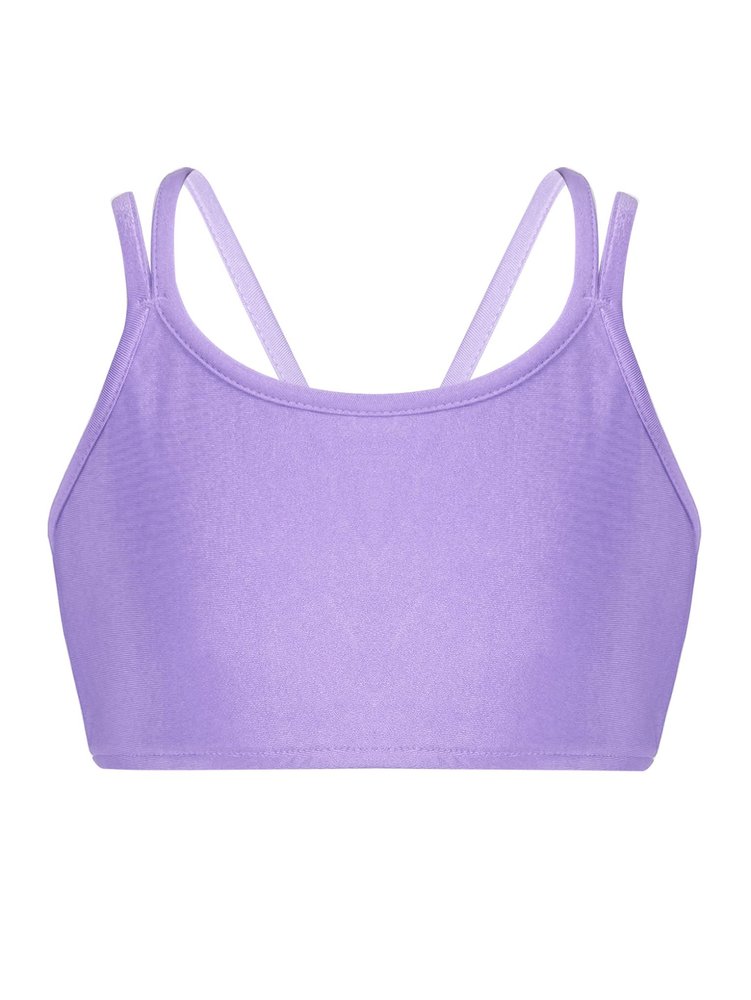 Hansber Kids Girls Sleeveless V Neck Dance Crop Top Ruffle Sleeve T-Shirt Blouse Gym Yoga Sport Bras Activewear V Neck_f 16