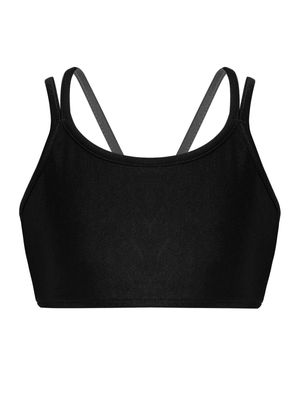 Hansber Kids Girls Sleeveless V Neck Dance Crop Top Ruffle Sleeve T-Shirt Blouse Gym Yoga Sport Bras Activewear V Neck_a 16
