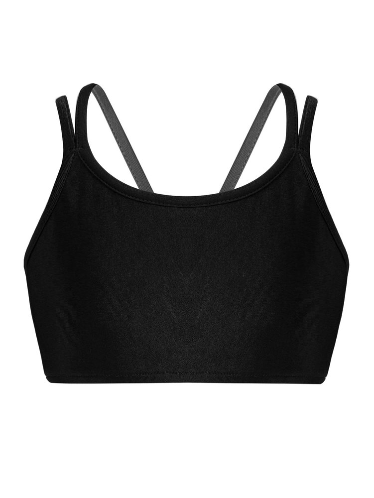 Hansber Kids Girls Sleeveless V Neck Dance Crop Top Ruffle Sleeve T-Shirt Blouse Gym Yoga Sport Bras Activewear V Neck_a 16