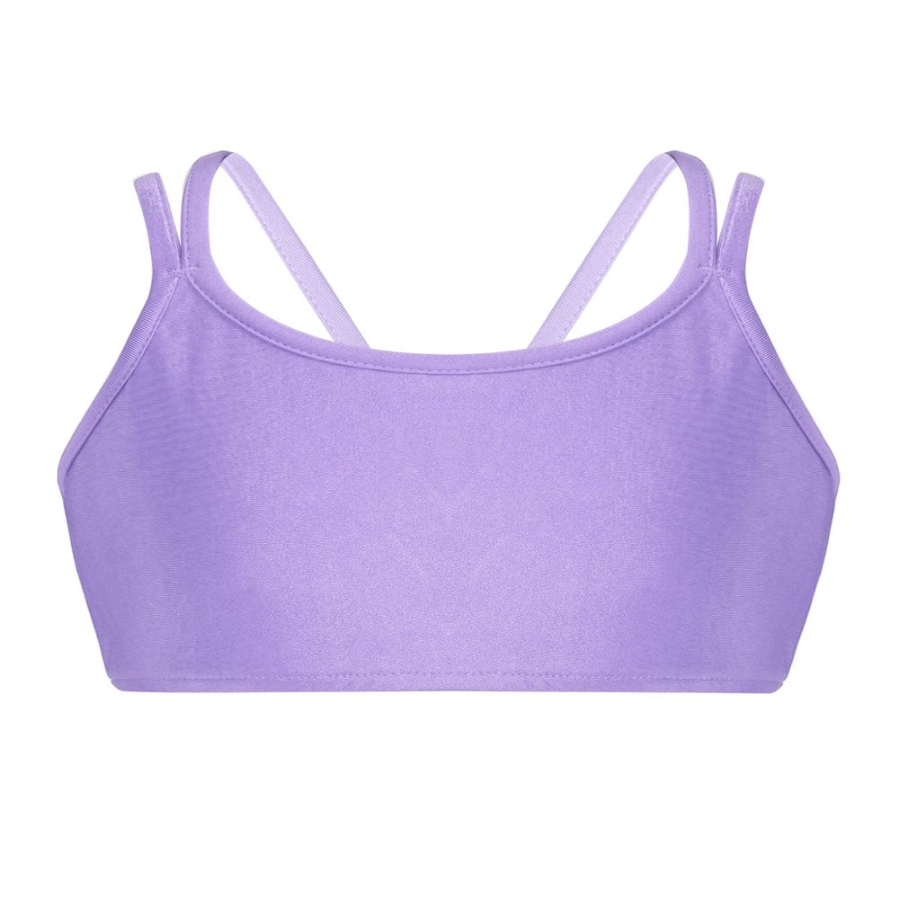 Hansber Kids Girls Sleeveless V Neck Dance Crop Top Ruffle Sleeve T-Shirt Blouse Gym Yoga Sport Bras Activewear V Neck_f 12