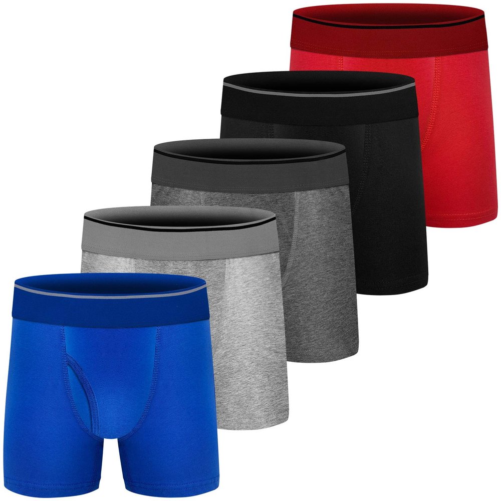 CONKEND Boys Boxer Briefs Cotton Underwear for Big Boys Toddler Breathable Soft Mesh Performance Sport Boxers Briefs with Fly 5 Pack 6-8
