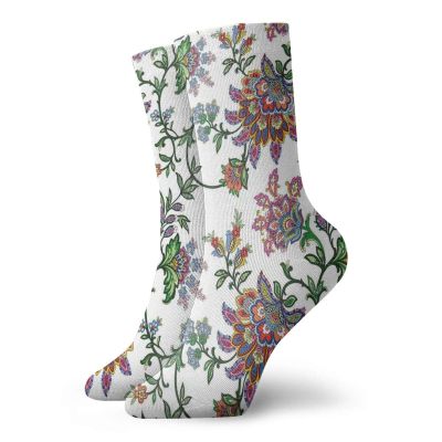 Funny Compression Socks Women and Men,Vintage Style Ornamental Flower Motifs Flourishing Romantic Spring Leaves Artwork,Best for Circulation,Running,Athletic,Nurse,Travel, -12 inch