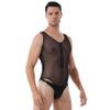 ACSUSS Men Mesh Deep V Neck Bodysuit Strappy Lace-up Front Short Sleeve Sheer Leotard Nightwear 2# Black Small view 3