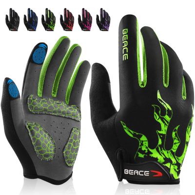 BEACE Gloves for Cycling Bike Biking with Touch Screen-Full Finger Mountain Bike Workout Road Gloves with Anti-Slip Silicone Palm for Men Women (Green, L)