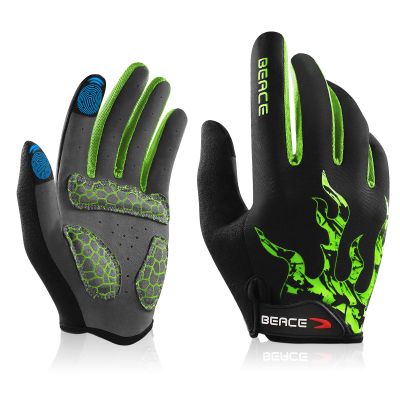 BEACE Gloves for Cycling Bike Biking with Touch Screen-Full Finger Mountain Bike Workout Road Gloves with Anti-Slip Silicone Palm for Men Women (Green, S)