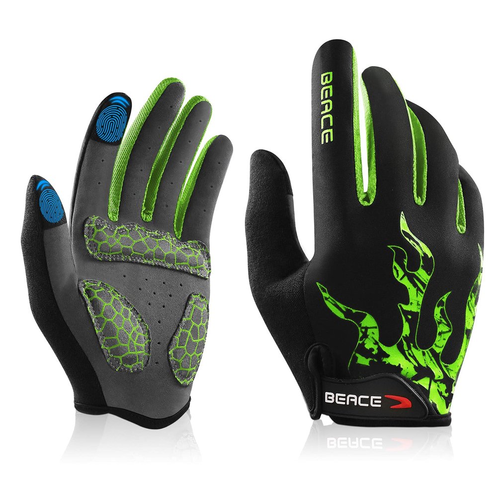 BEACE Gloves for Cycling Bike Biking with Touch Screen-Full Finger Mountain Bike Workout Road Gloves with Anti-Slip Silicone Palm for Men Women (Green, S)