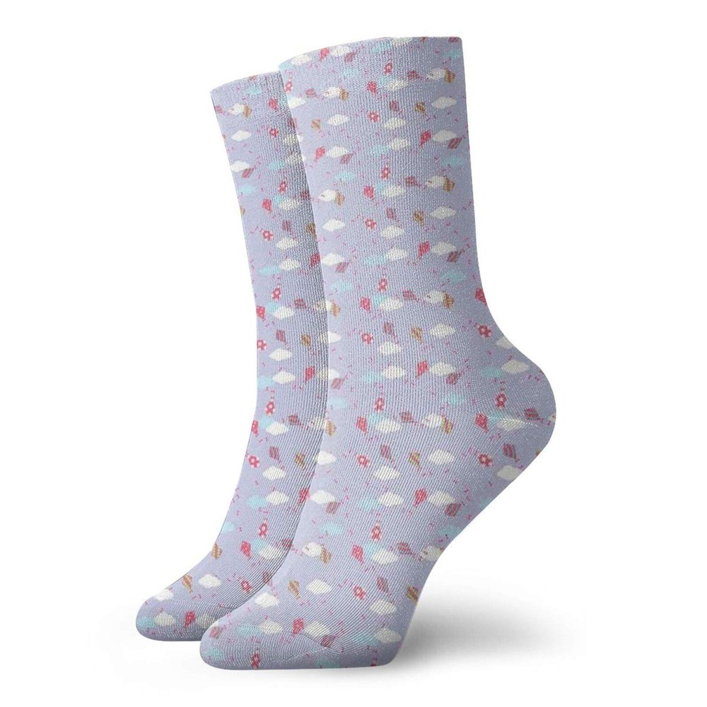 GULTMEE Fashion Compression Socks,Ornate Kites With Flowers Spirals Wavy Stripes Stars Clouds Ribbons On Lilac Sky,Performance Polyester Cushioned Athletic Crew Socks for Running,Athletic, -12 inch