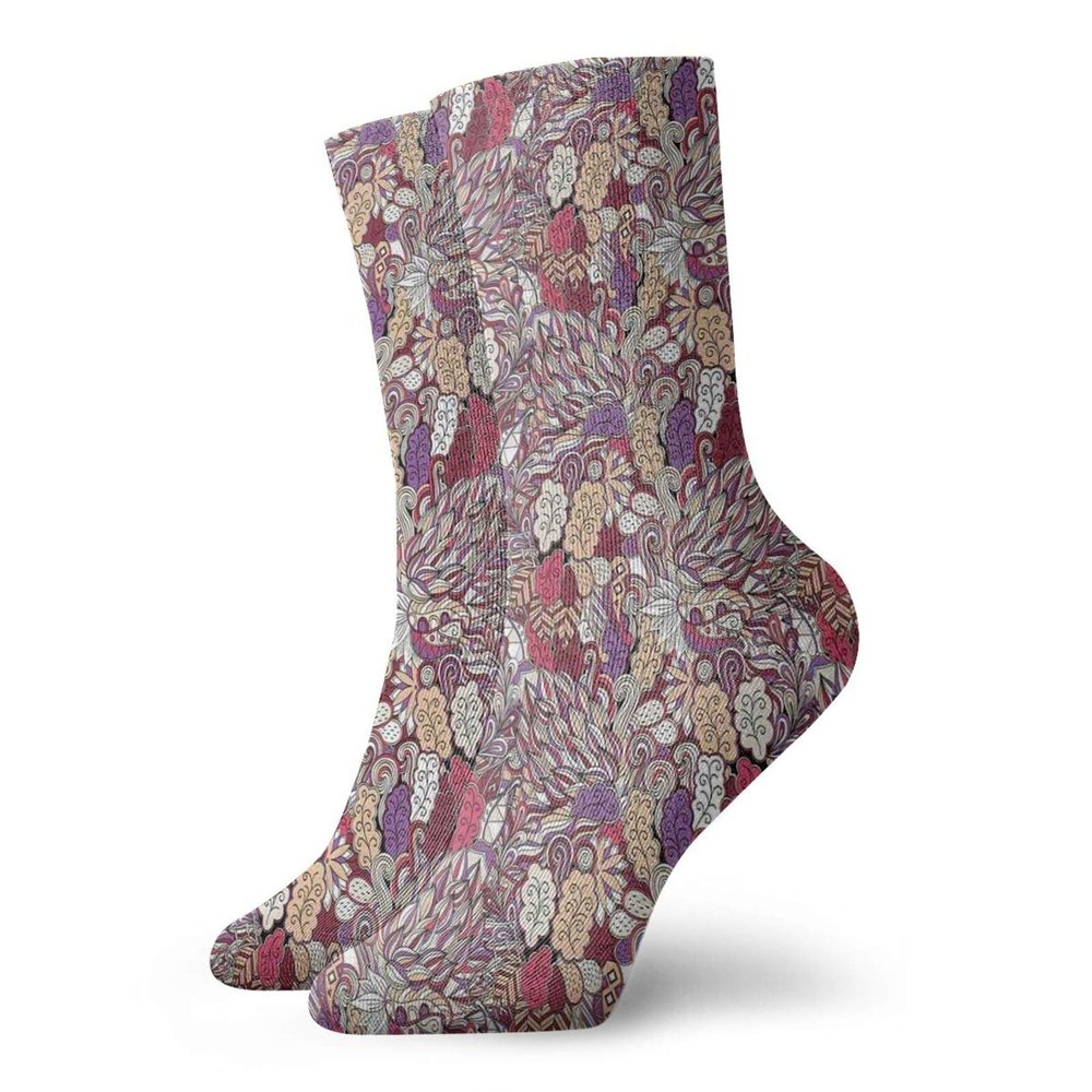 GULTMEE Funny Compression Socks Women and Men,Tracery Style Mehndi Composition With Sea Algae Motifs Colorful Doodle Artwork,Best for Circulation,Running,Athletic,Nurse,Travel, -12 inch
