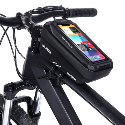 WILD MAN 1L Quick Release Waterproof Bike Front Frame Bag Phone Holder with Touch Screen Top for Mountain Road Bike MTB Cycling (XS2, Black)