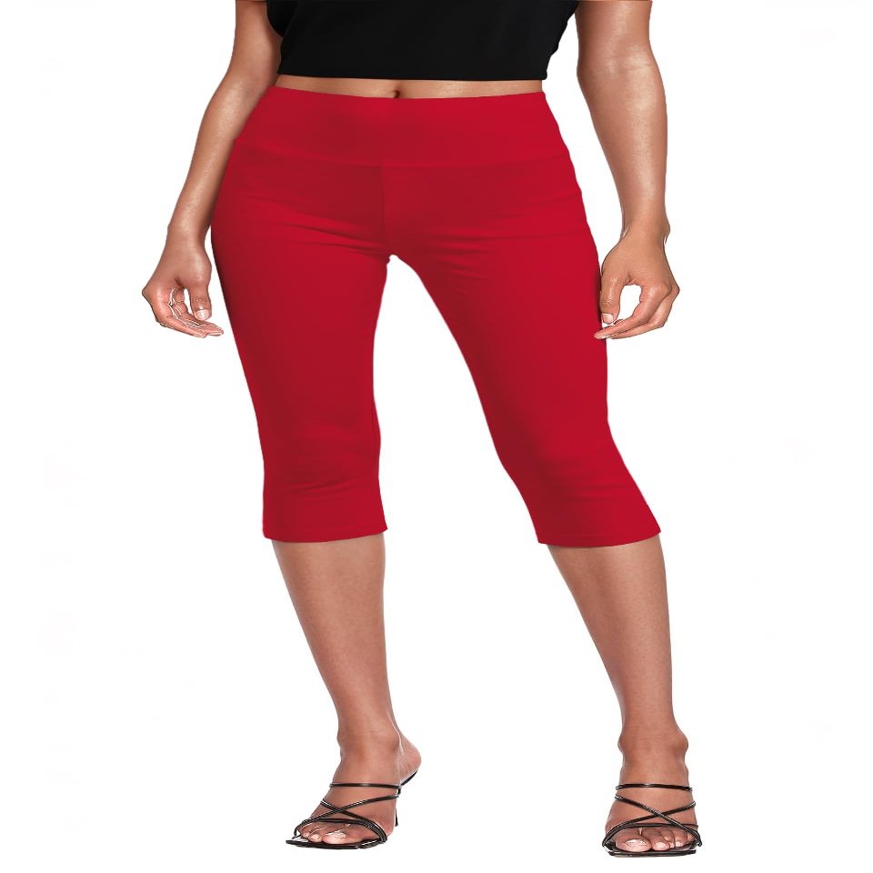 Hybrid & Company Womens Super Comfy Stretch Pull On Millennium Twill Capri Shorts KQ44972X RED 3X