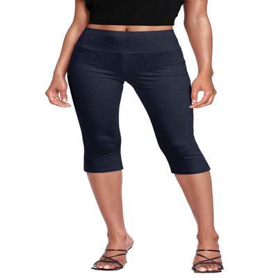 Hybrid & Company Womens Super Comfy Stretch Pull On Millennium Twill Capri Shorts KQ44972X Denim 2X