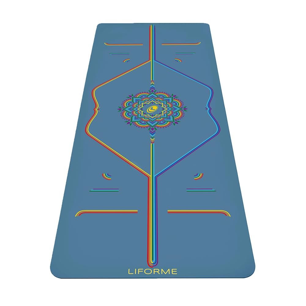 Liforme Printed Yoga Mat  Free Yoga Bag Included - Patented Alignment System, Warrior-like Grip, Non-slip, Eco-friendly, Sweat-Resistant, Long, Wide, 4.2mm thick mat for comfort