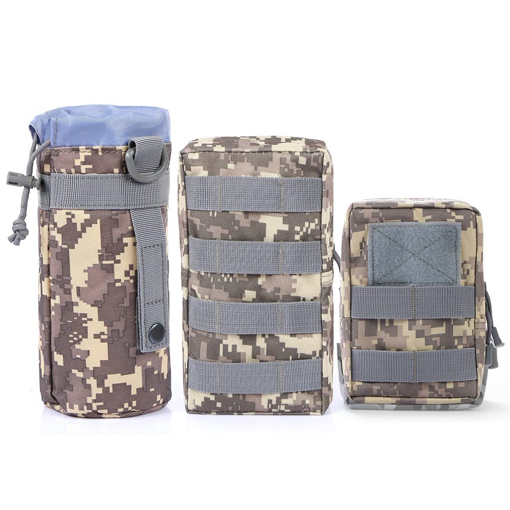 Gogoku 3-Pack Combo Molle Pouch Water Bottle Pouch Holder Tactical Molle Pouches Compact Utility EDC Waist Bag Pack ACU