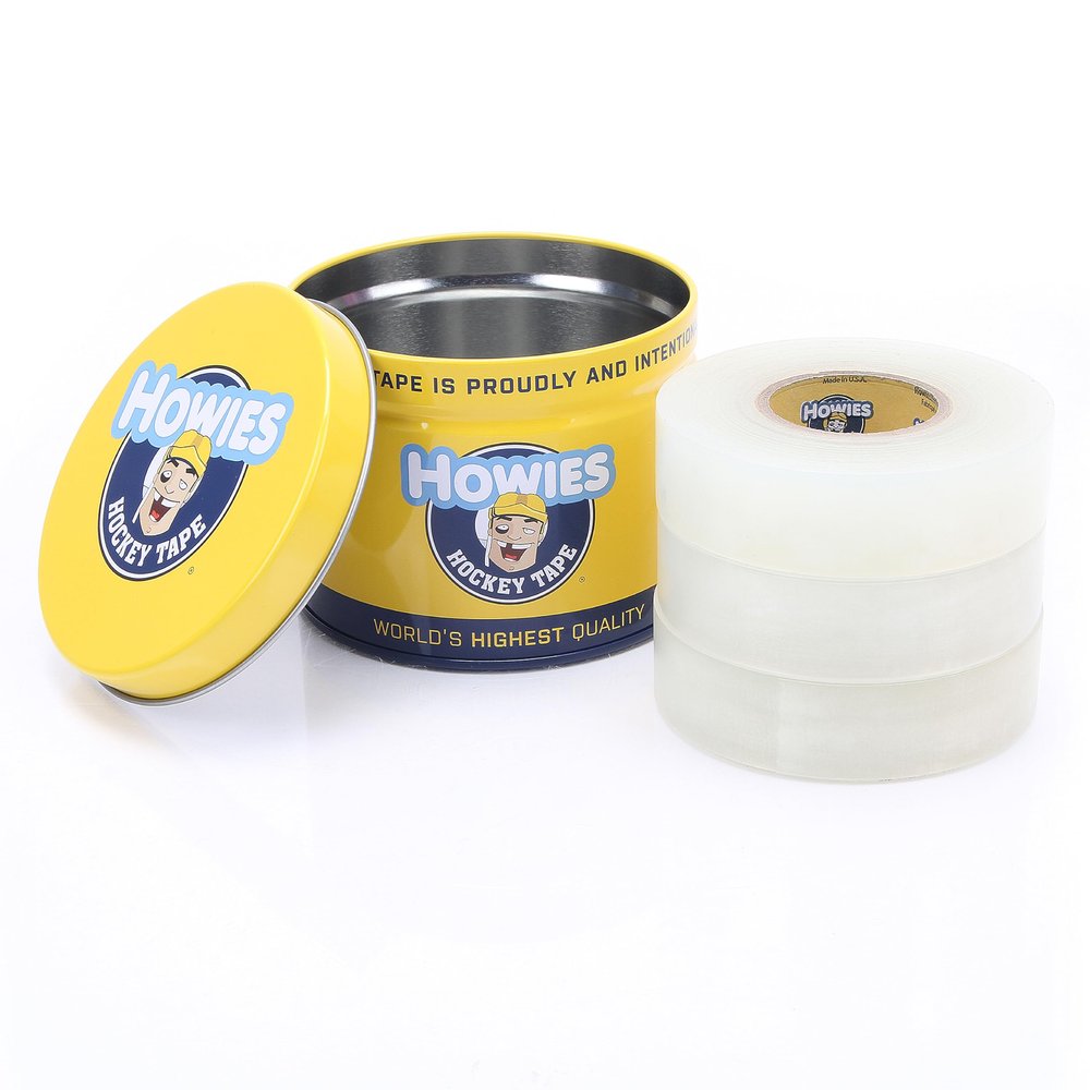 Howies Hockey Tape - 3 Pack Clear Hockey Sock Tape - 1" x 30 Yards per Roll - Strong, Long-Lasting Grip for Socks, Shin Guards and Pads - Includes Free Tin