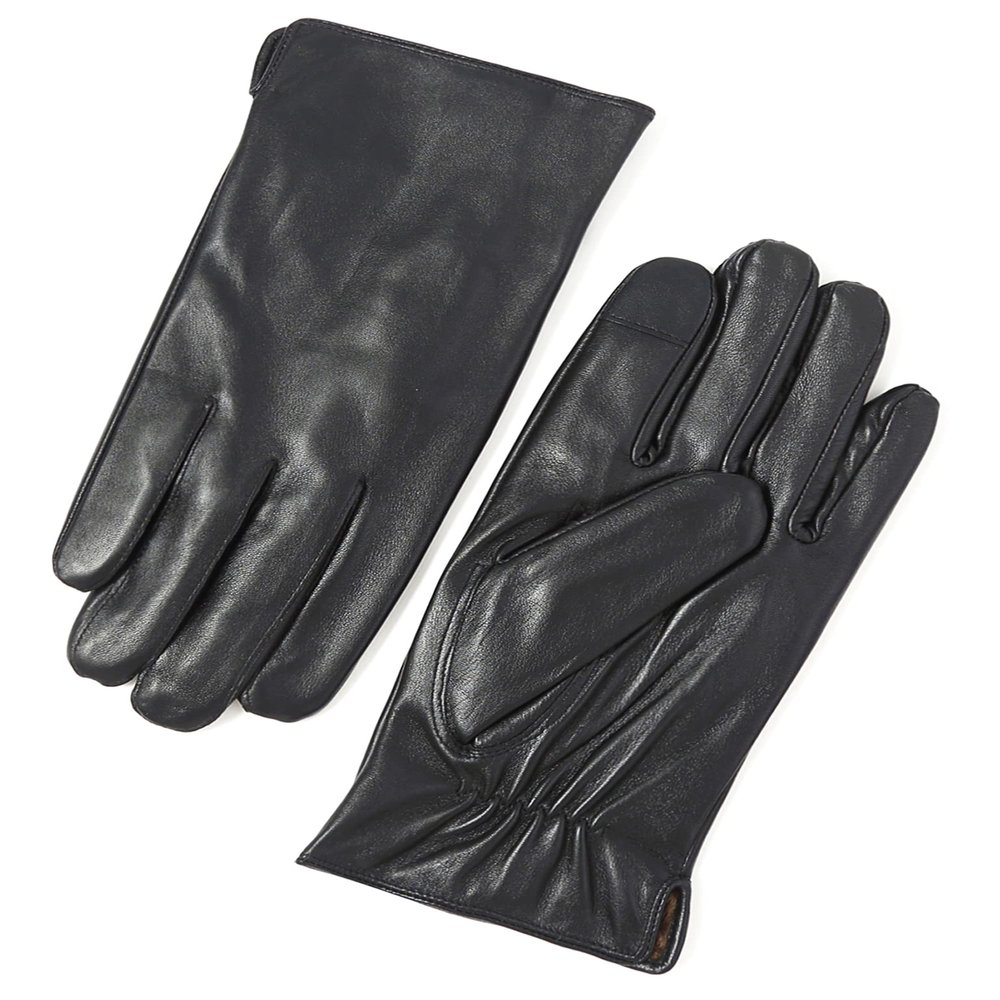 YISEVEN Men's Touchscreen Sheepskin Winter Leather Gloves Flat Design Fleece Fur Lined Luxury Plain Stylish Soft Hand Warm Fur Heated Lining Dress Driving Motorcycle Work Gifts, Black 8.5"/S