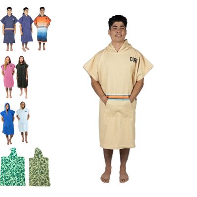 COR Surf Poncho Changing Towel Robe with Hood and Front Pocket | Thick Quick Dry Microfiber Wetsuit Poncho Towel for Surfing Beach Pool Swim (Large - Retro Sand)