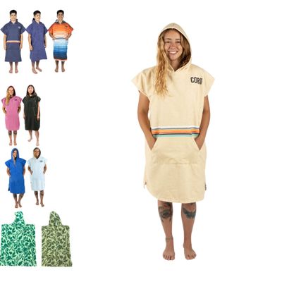 COR Surf Poncho Changing Towel Robe with Hood and Front Pocket | Thick Quick Dry Microfiber Wetsuit Poncho Towel for Surfing Beach Pool Swim (Medium - Retro Sand)