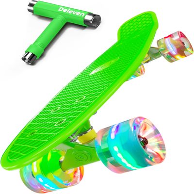 Deleven 22" Skateboard with Bright LED Wheels, Skate Tool, ABEC 7 Bearings - for Kids Beginners Adults