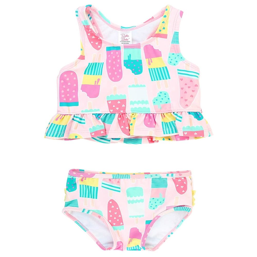 RuffleButts Baby/Toddler Girls UPF50+ Ruffle Tankini 2-Piece Swimsuit - Ice Cream Social, 12-18m