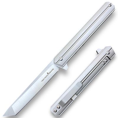 TACTICAL GEARZ Titanium Pocket Knife for EDC, Solid Tc4 Titanium Handle, D2 Steel Tanto Blade, Includes Sheath (Seren Platinum)