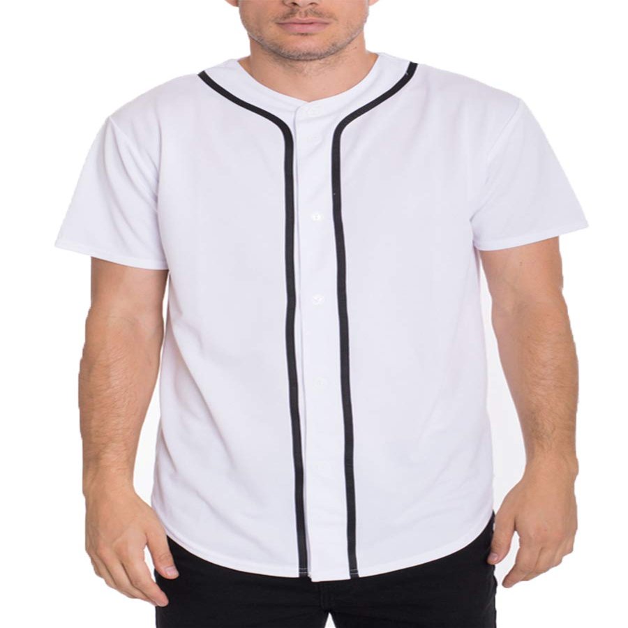 WEIV GEAR Mens Baseball Jersey  Button Down Short Sleeve T-Shirts Active Team Sports Uniforms Plain Tee Top STS0171 WHTBLK 2XL