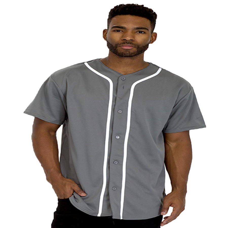 WEIV GEAR Mens Baseball Jersey  Button Down Short Sleeve T-Shirts Active Team Sports Uniforms Plain Tee Top STS0171 GRYWHT M