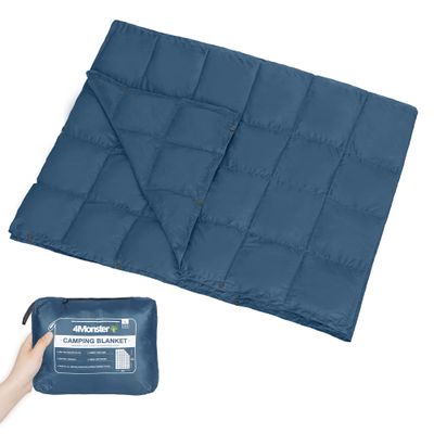 4Monster Packable Camping Blanket Lightweight,Compact Camping Quilt Water-Resistant, Wearable Warm Alternative Camping Blanket for Airplane, Hiking, Backpacking, Stadium,Beach (Navy Blue, L(55*69"))