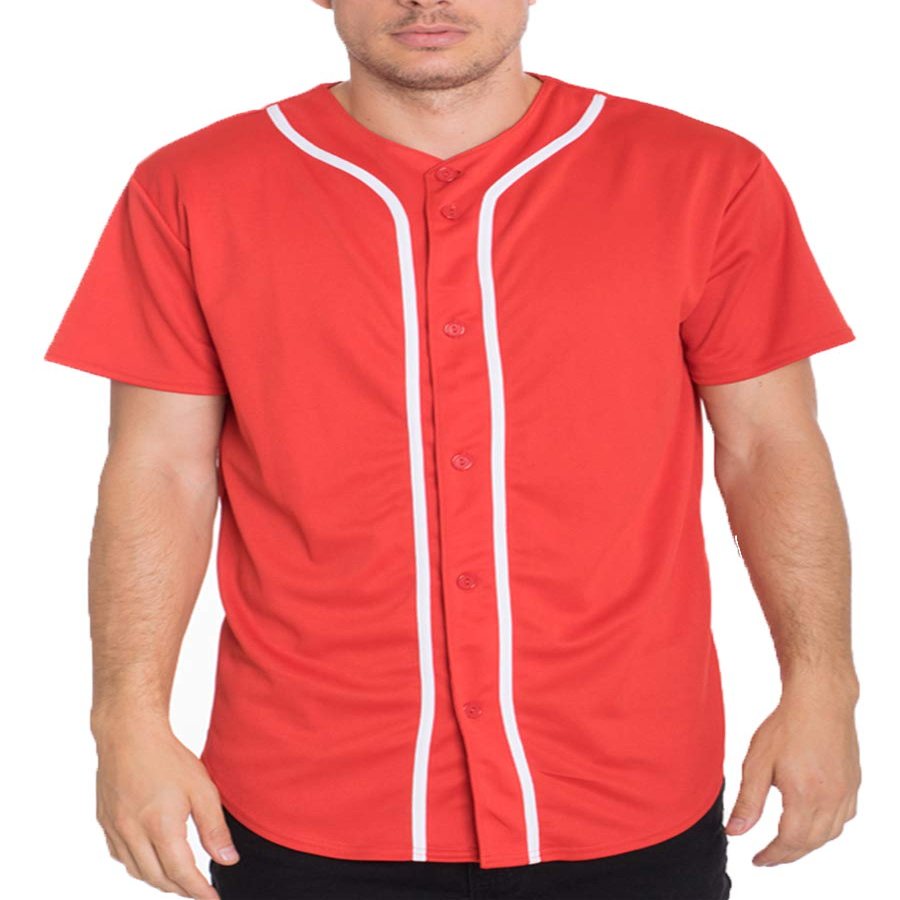 WEIV GEAR Mens Baseball Jersey  Button Down Short Sleeve T-Shirts Active Team Sports Uniforms Plain Tee Top STS0171 LREDWHT M