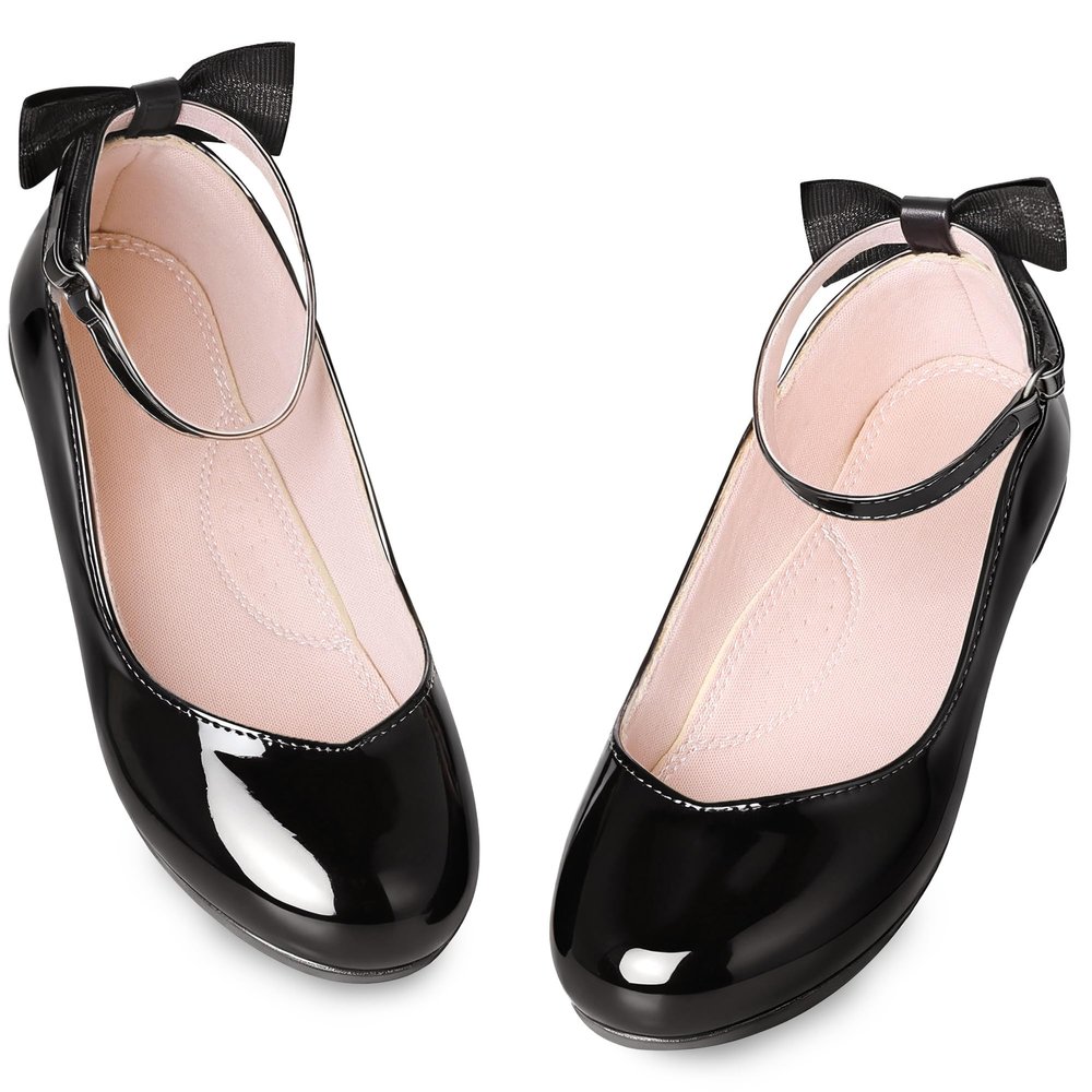 Bigwow Girls Black Dress Shoes Ballet Flats Mary Jane Princess Shoes for School Uniform Church Wedding with Ankle Strap Big Kids Size 5